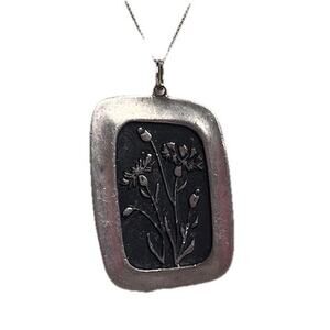 Vintage R Tennesmed Sweden Pewter Pendant Necklace Flower Mid Century 16" Chain